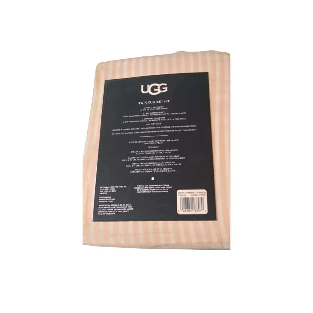 Ugg‎ Devon Sheet Set Navy Stripe Size Twin XL Devon Chambray Sunset Stripe-NEW